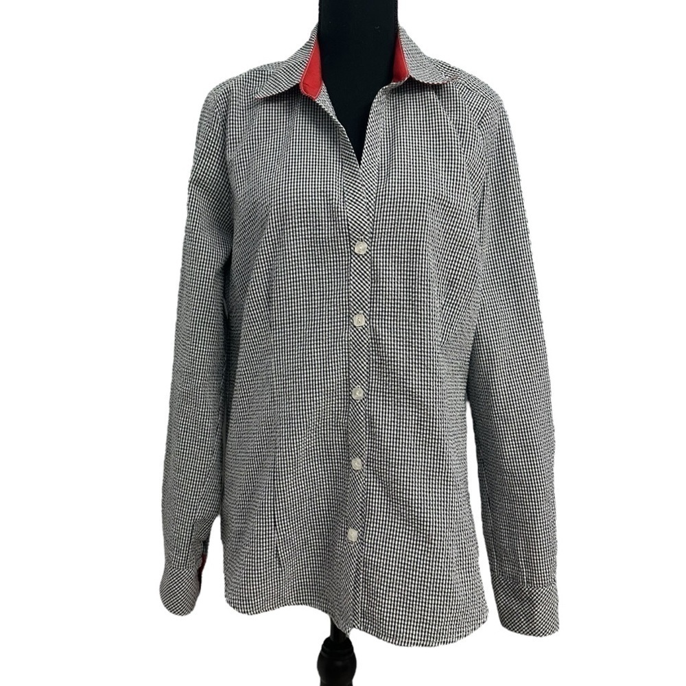 Beluva San Francisco Button Down Shirt Gingham Black Casual Size Extra Large